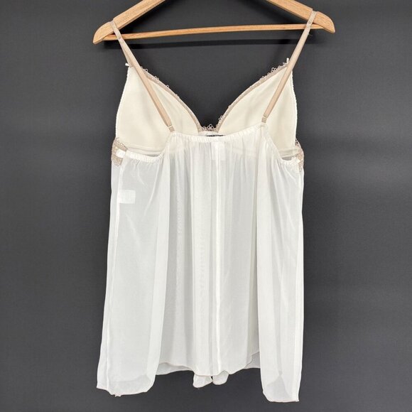 Linea Donatella Women's Sheer Babydoll Lingerie L Ivory Lace Trim Chemise - Picture 3 of 9